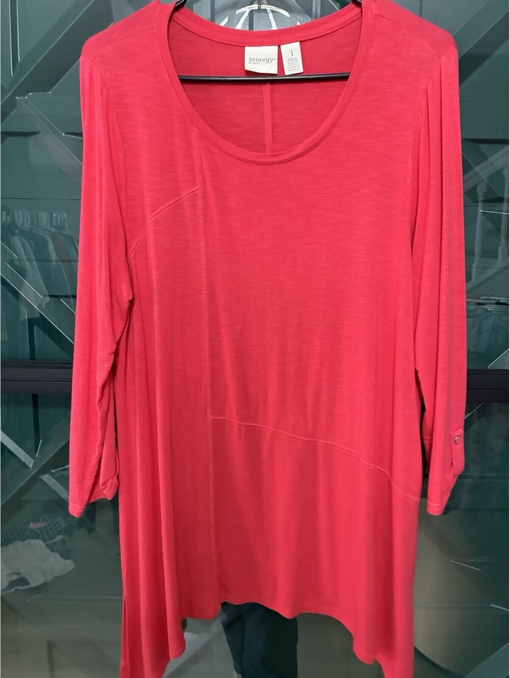 Zenergy By Chico’s Coral Asymmetrical Ladies Blouse - Size 1